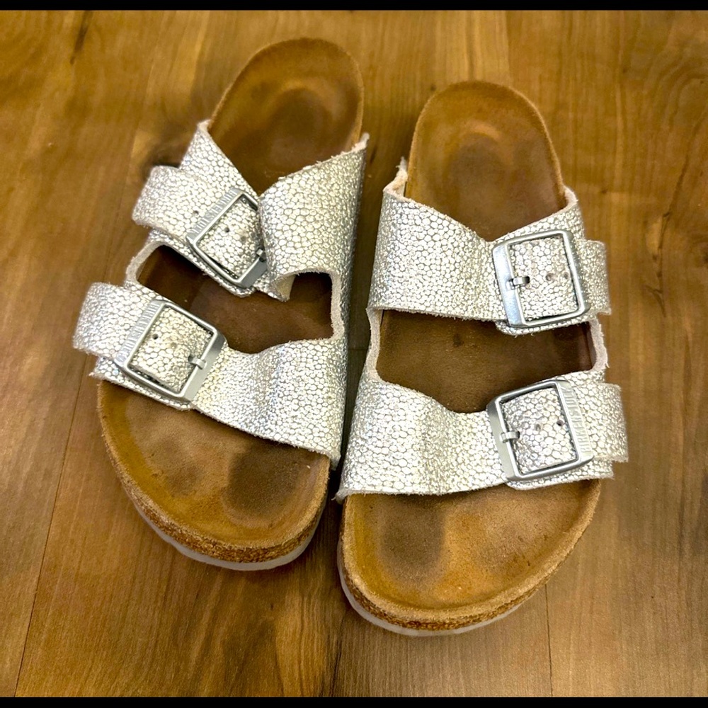 Birkenstock silver unicorn slipper sz 37